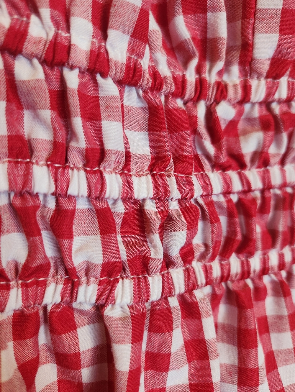 COTTAGECORE RED WHITE GINGHAM SMOCKED MINI DRESS SIZE SMALL/ MEDIUM - Picture 5 of 8